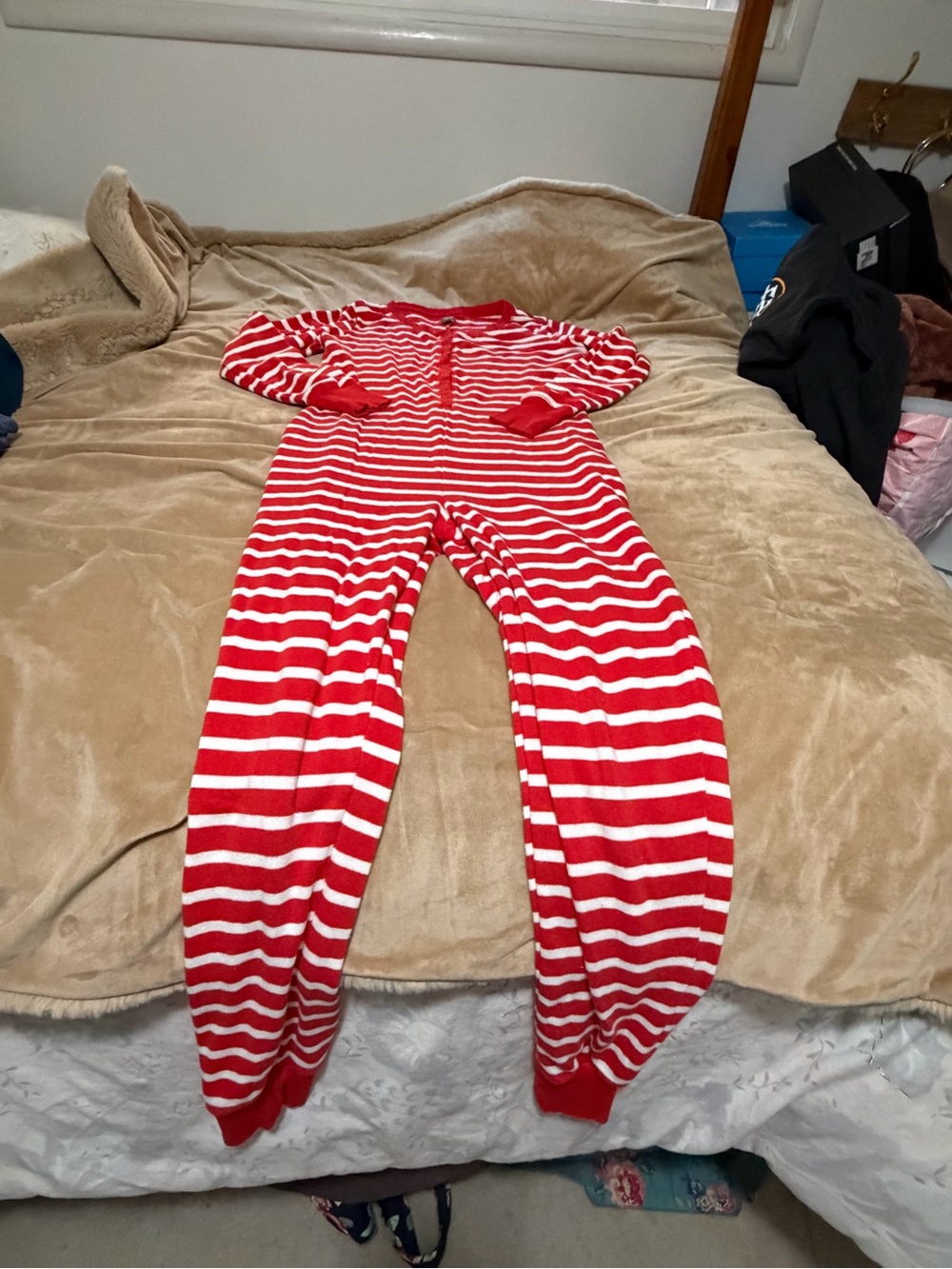 American Eagle Aerie Outfitters Red & White Striped Thermal Onesie Romper Medium - Picture 2 of 7